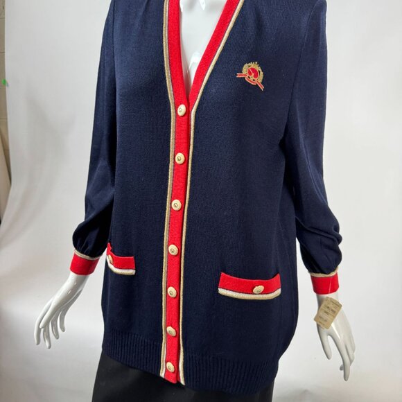 St. John Collection By Marie Gray Navy Cardigan With Red & Gold Trim S - Picture 11 of 16